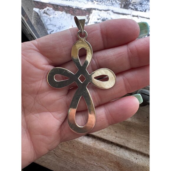 Vintage Sterling Silver 925 Large Cross Pendant Signed MWS Estate Jewelry - Picture 9 of 9